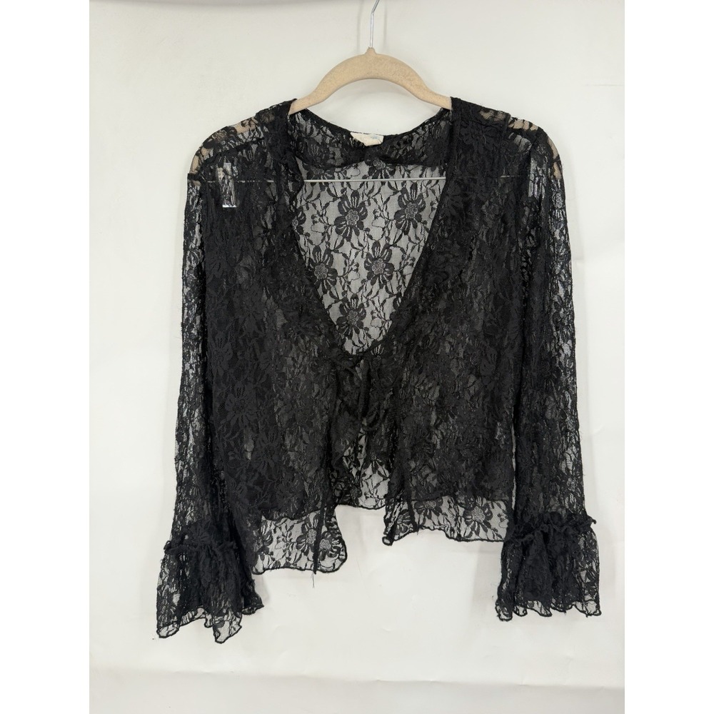 American Flirt Y2K Whimsigoth Lace Sheer Top Women XL Black Dark Coquette Fairy